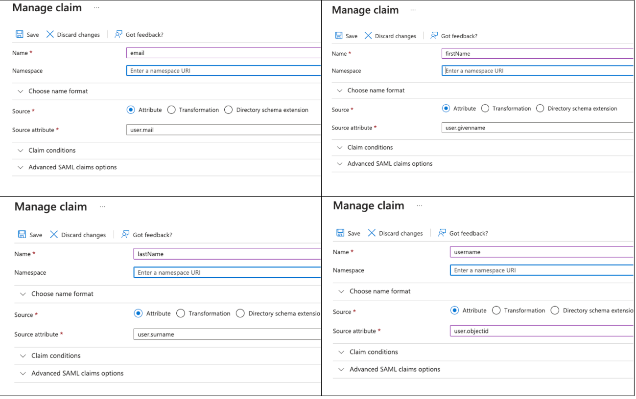 Pannello Manage claim con Source attribute