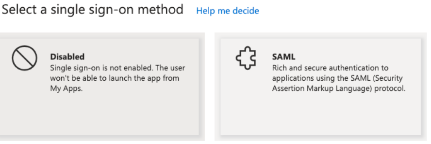 Selecting the SAML SSO method