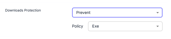 Downloads Protection control paired with Policy selector.