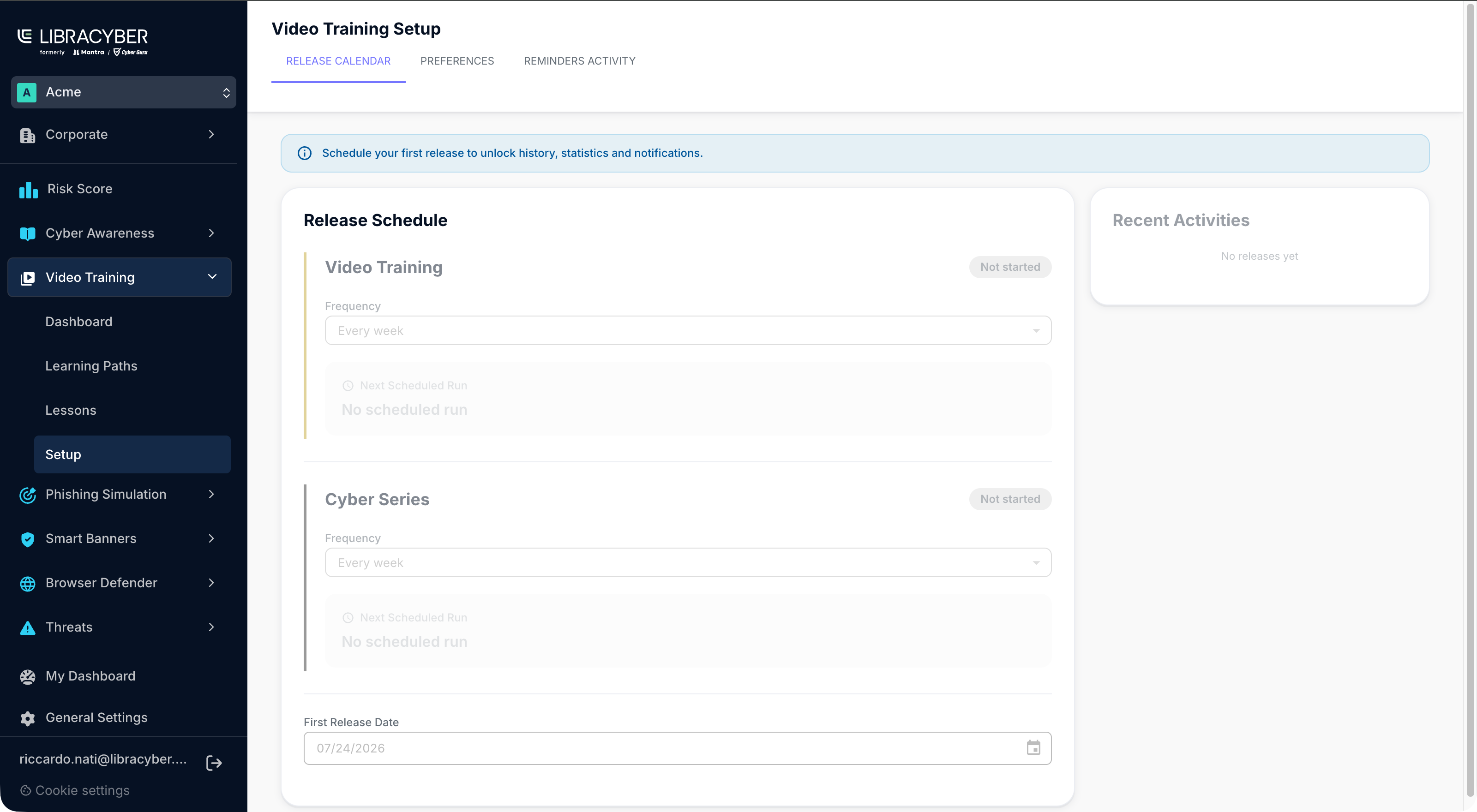 The Release Calendar tab for scheduling releases.