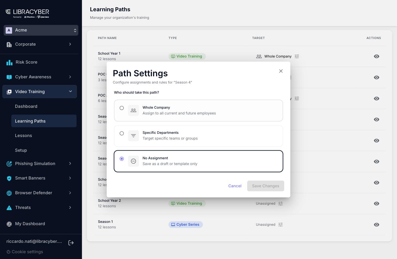 Ventana Path Settings con las tres opciones de asignación de una ruta