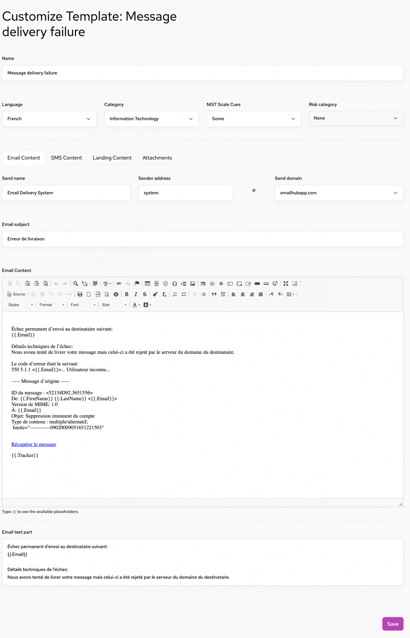 PhishBrain email template editor