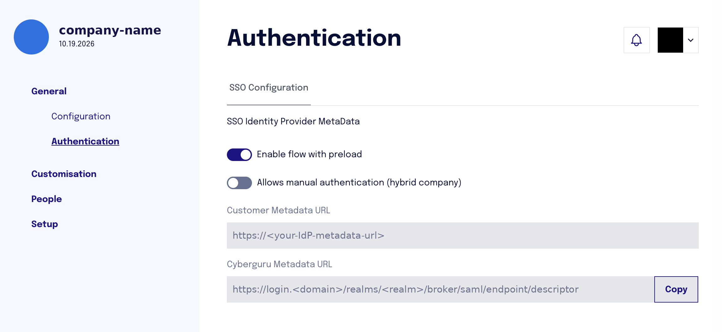 SSO configuration after saving the provider